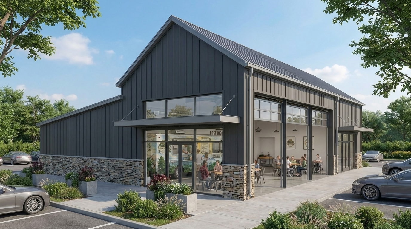 Rendering of the Lowe and Behold BBQ venue in Landrum, SC